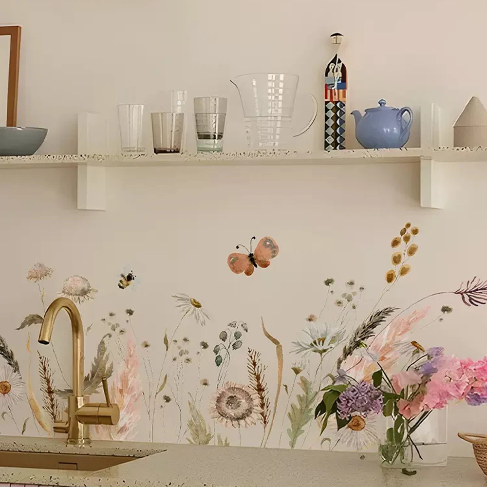 Настенные стикеры в стиле бохо с изображением диких цветов для кухни стеклянный