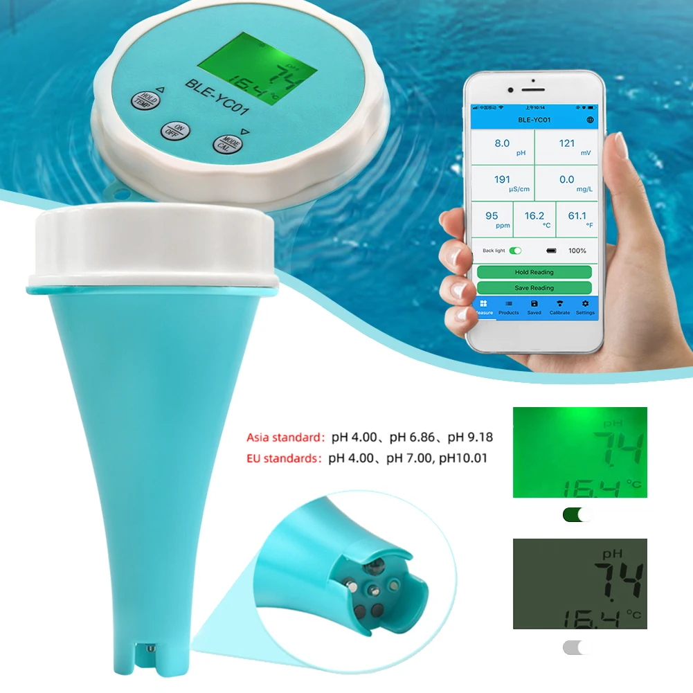 

Bluetooth-compatible PH Meter Digital PH Tester with ATC, 6-in-1 PH/TDS/EC/CL/ORP/Temp Meter, High Accuracy Water Quality Tester