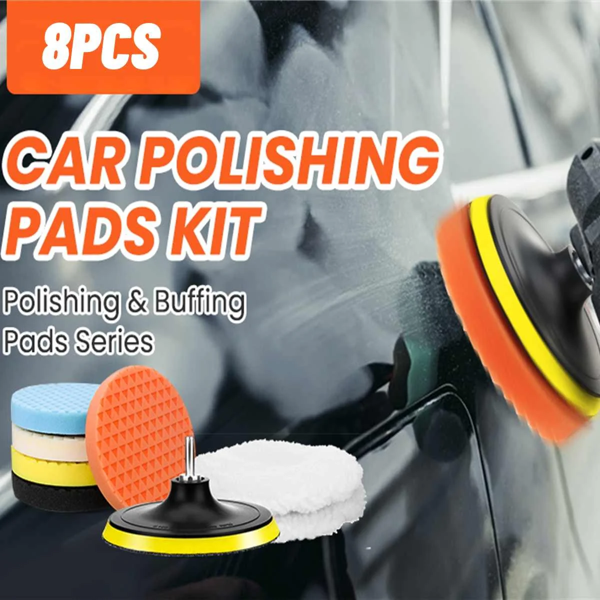 

MATCC 8Pcs Orange 6in Polishing Pads Buffing Sponge Pads Drill Sponge Kit Waxing Foam Polisher With Unique Triangle Pattern