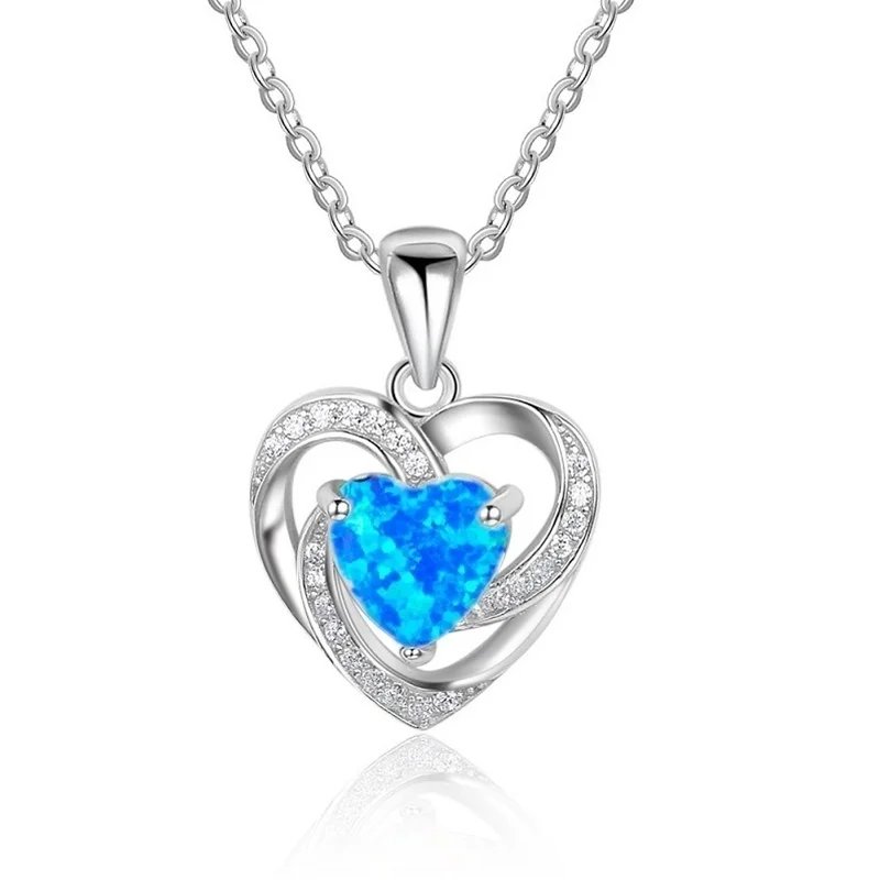 

2023 Romantic Rhinestones Zircon Necklace for Women Jewelry Accessories Gift Cute Women Imitation Opal Heart Pendant Necklace