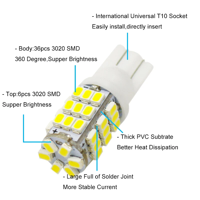 2X автомобильный Led T10 42 Smd Автомобильный светодиодный светильник W5W 194 1206/3020 42SMD