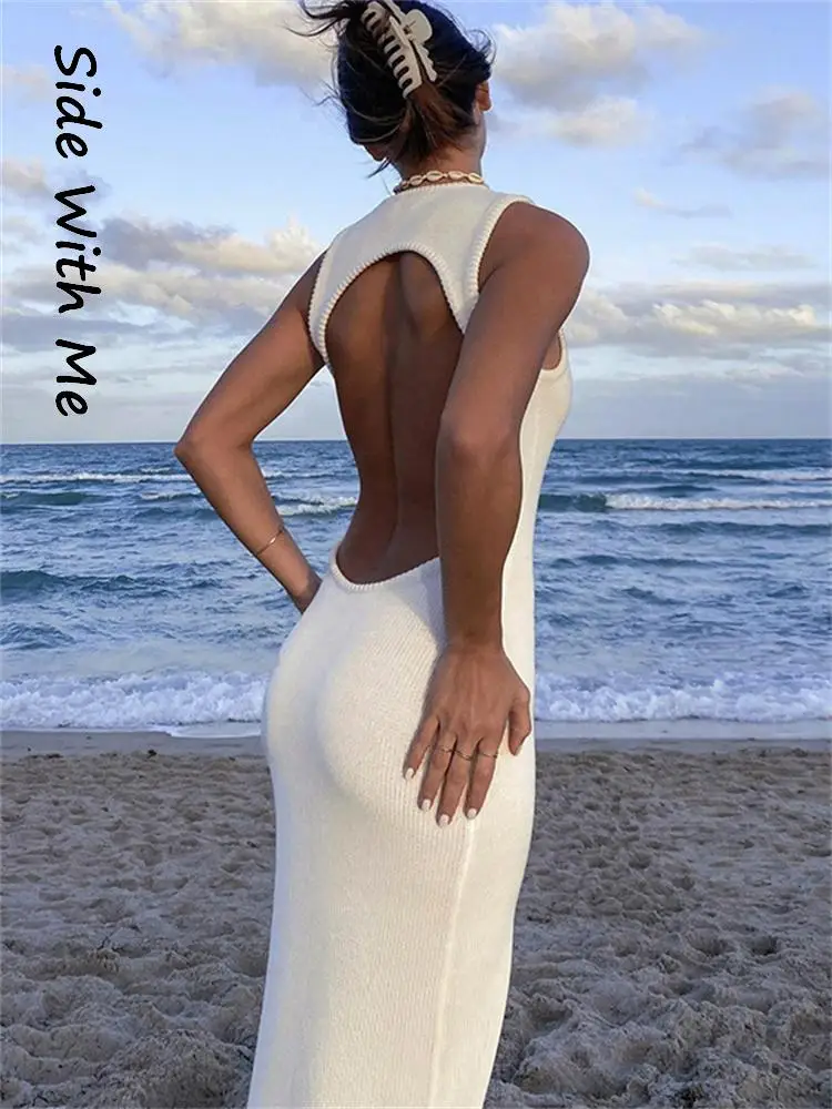 

Женское трикотажное облегающее платье миди с открытой спиной, с открытыми плечами