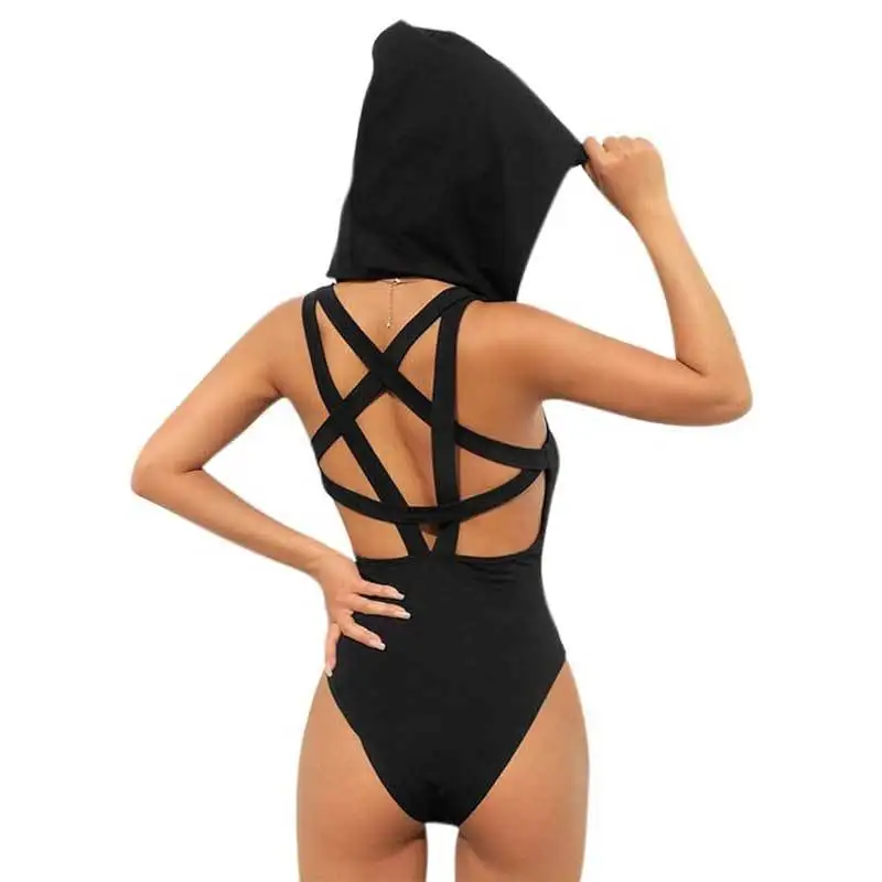 Лидер продаж Цельный купальник для женщин однотонное бикини с капюшоном и