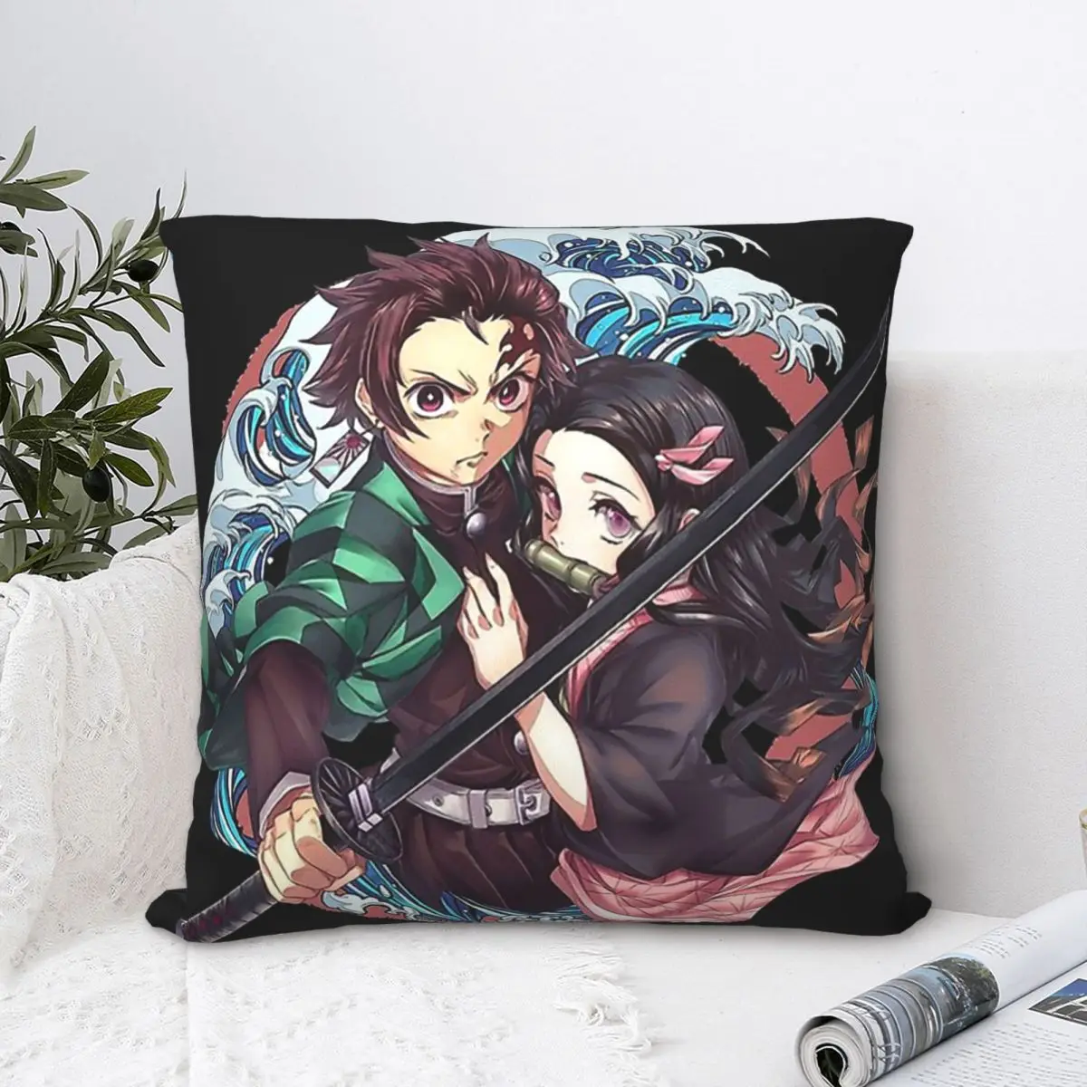 

Nezuko Tanjiro Cool Throw Pillow Case Demon Slayer Japanese Adventure Anime Backpack Hugpillow Covers DIY Printed Breathable