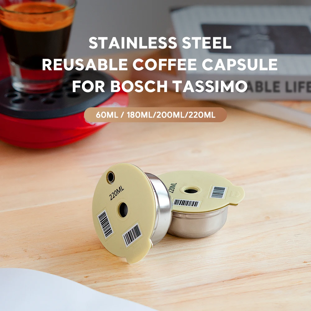 

Stainless Steel Reusable Coffee Capsule Pods For Bosch Tassimo 60/180/200/220ML Refillable Filter Coffee Maker with Silicone Lid