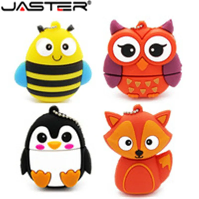 

JASTER HOT Cute Cartoon USB Flash Drives 128GB Mini Bee Fox Pen Drive 64GB Penguin Owl Pendrive 32GB USB 2.0 Memory Stick 16GB