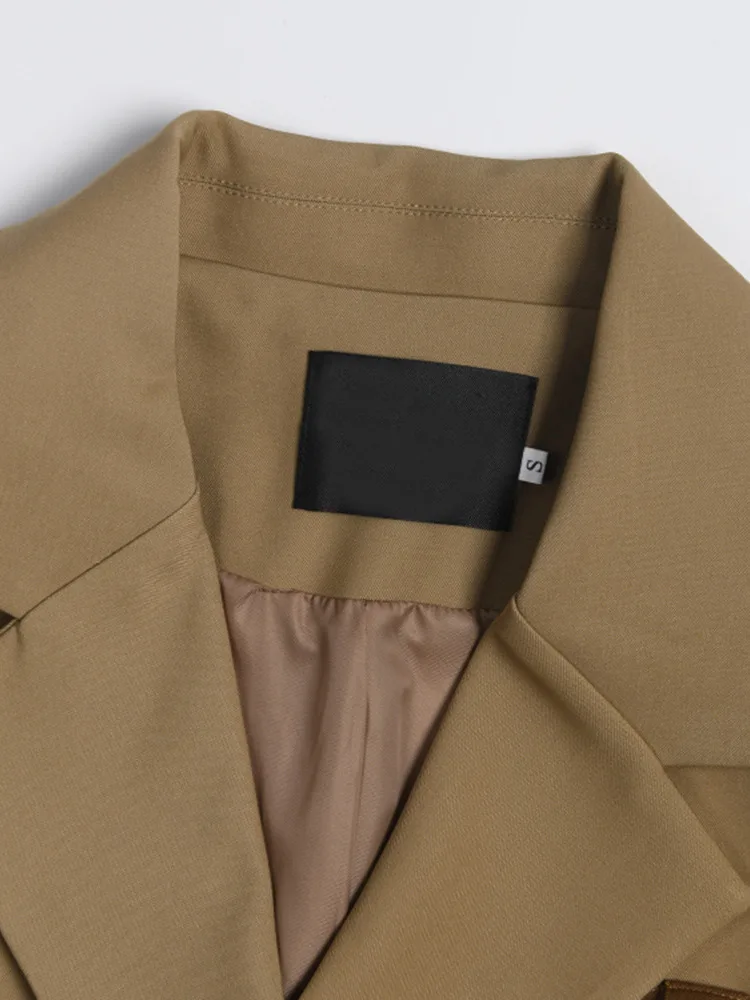 Контрастный лоскутный дизайн для длинной куртки цвет хаки костюм с длинным