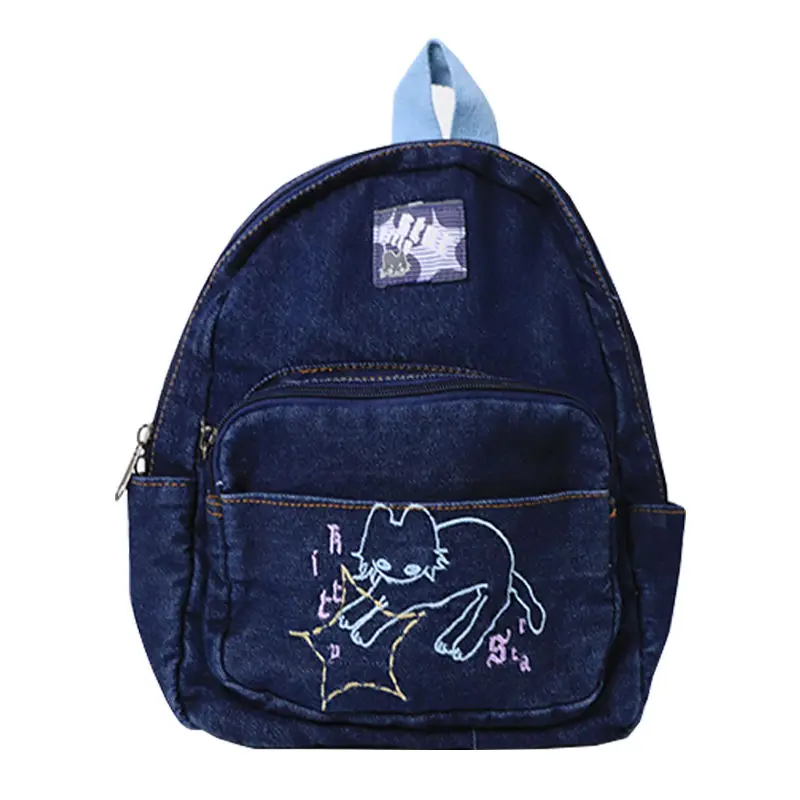 Y2K Korean Aesthetic Cartoon Denim Kawaii Book Bag Backpack Student Bags Schoolbag Kids Travel Girls Ladies Backpacks For Women