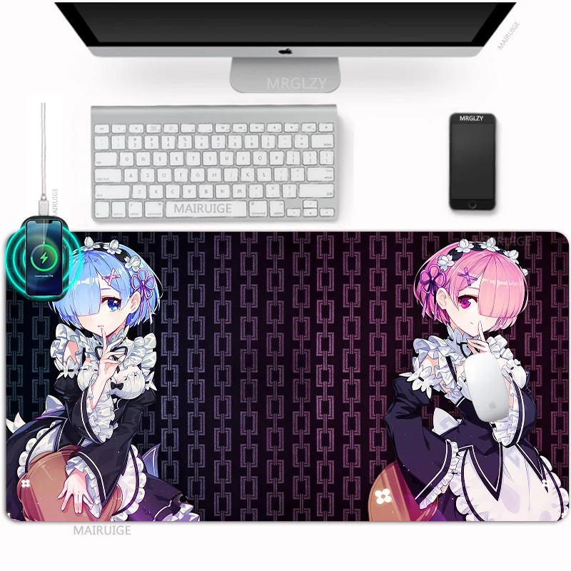 

Anime Re: Zero Large Mouse Pad Wireless Charger Mousepad 40*80cm Gaming Accessories Desk Mats Kawaii Rem Ram Charge Rugs Carpets