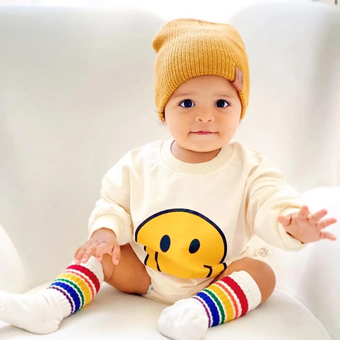 Ins Spring and Autumn Style Baby Cartoon Smiley Face Triangle Climbing Suit Men's and Women's Baby Casual Jumpsuit Kids Dresses