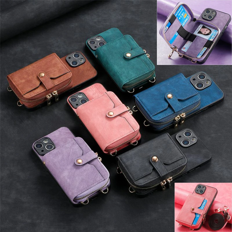 

Zipper Large Capacity Storage Phone Bag For Xiaomi Redmi K40 10A 9C 8A 9 Power Note 11 Pro 10S 9T Adjustable Lanyard Phone Case