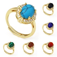 jewelry women gift natural stone oval cabochon beads crystal opal lapis lazuli agate adjustable fine ring wholesale