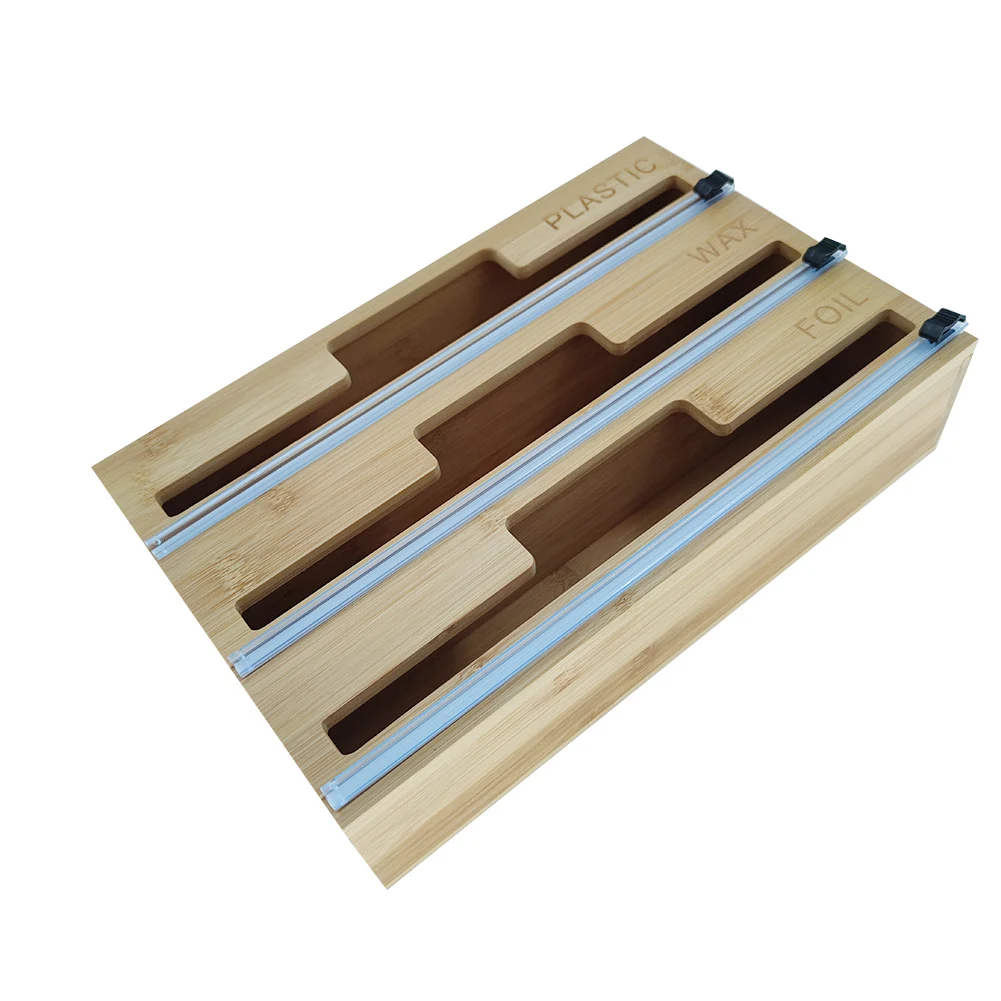 

Plas Tic Wrap Dispenser With Cutter Bamboo Wood Saran Wrap Dispenser Refillable Fresh-keeping Box Home Kitchen Tools