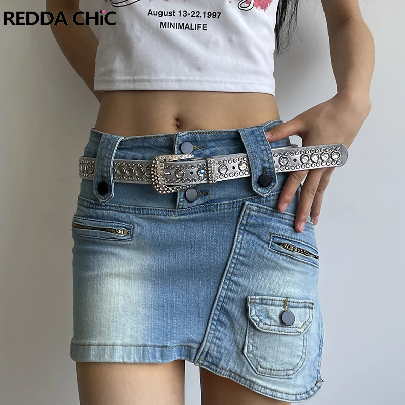 

REDDACHiC Y2k Bleached Blue Jeans Women Mini Skirt Stretch Denim Skirt Girls Summer Short Bottoms Sexy Bodycon Korean Streetwear