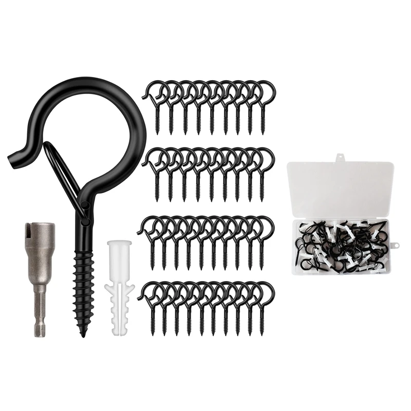 

50 Pack Screw-In Hooks For Outdoor String Lights For Outside, Hanging Basket Patio