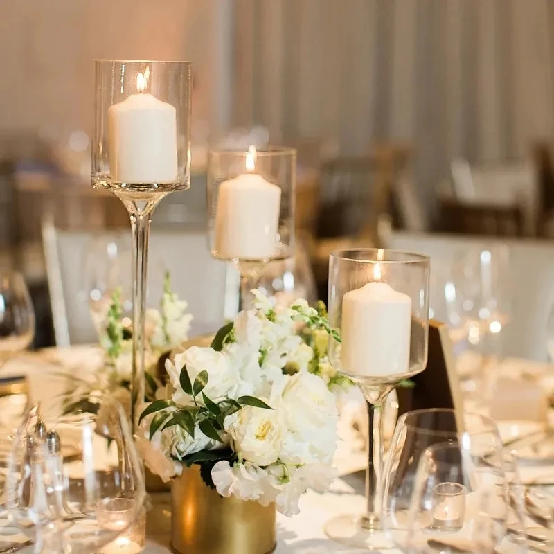 For Table Centerpiece - Tall Tea Lights Candle Holder, Elegant Clear Long Stem Candle Holders For Pillar Can