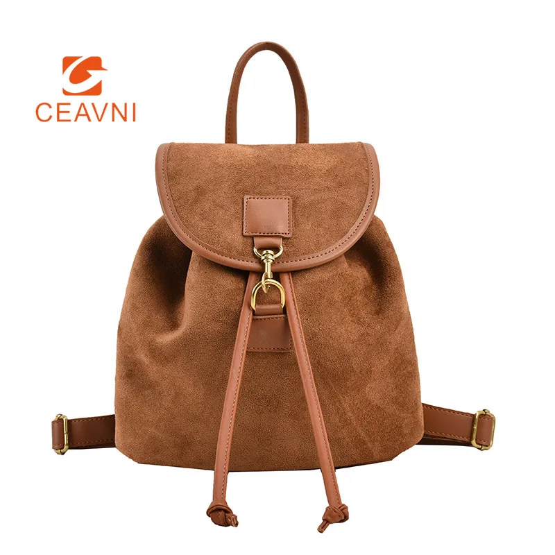 

CEAVNI 2023 New Fashion Simple Suede Women's Backpack Vintage Premium Casual Backpack Solid Color Backpack for Female Students