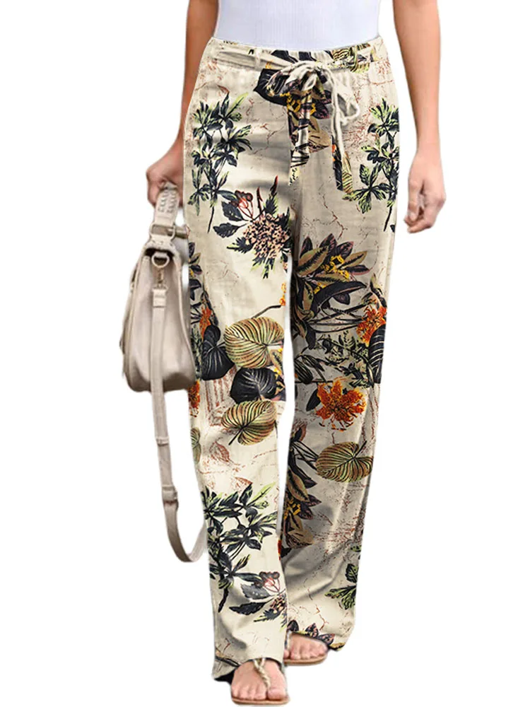Осенние повседневные свободные брюки 2024 ZANZEA богемные женские с цветочным