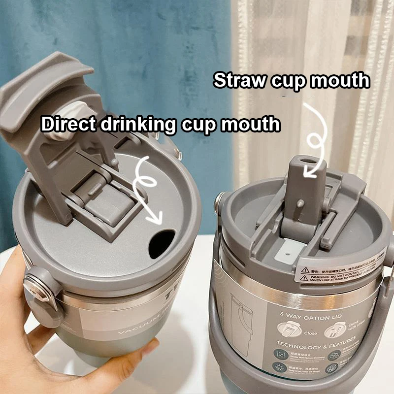 

Stainless Steel Drinking Cups Cold-keeping Large Capacity Water Cup Household Thermos Cup Water Bottle Double Drinking Straw