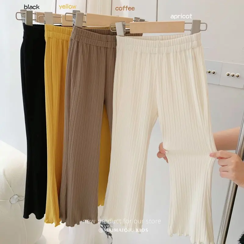 

Kids Girls Summer Thin Wide Leg Pants 2023 New Arrival Children Casual Loose Silk Flare Pants Princess Casual Pants Korean Style