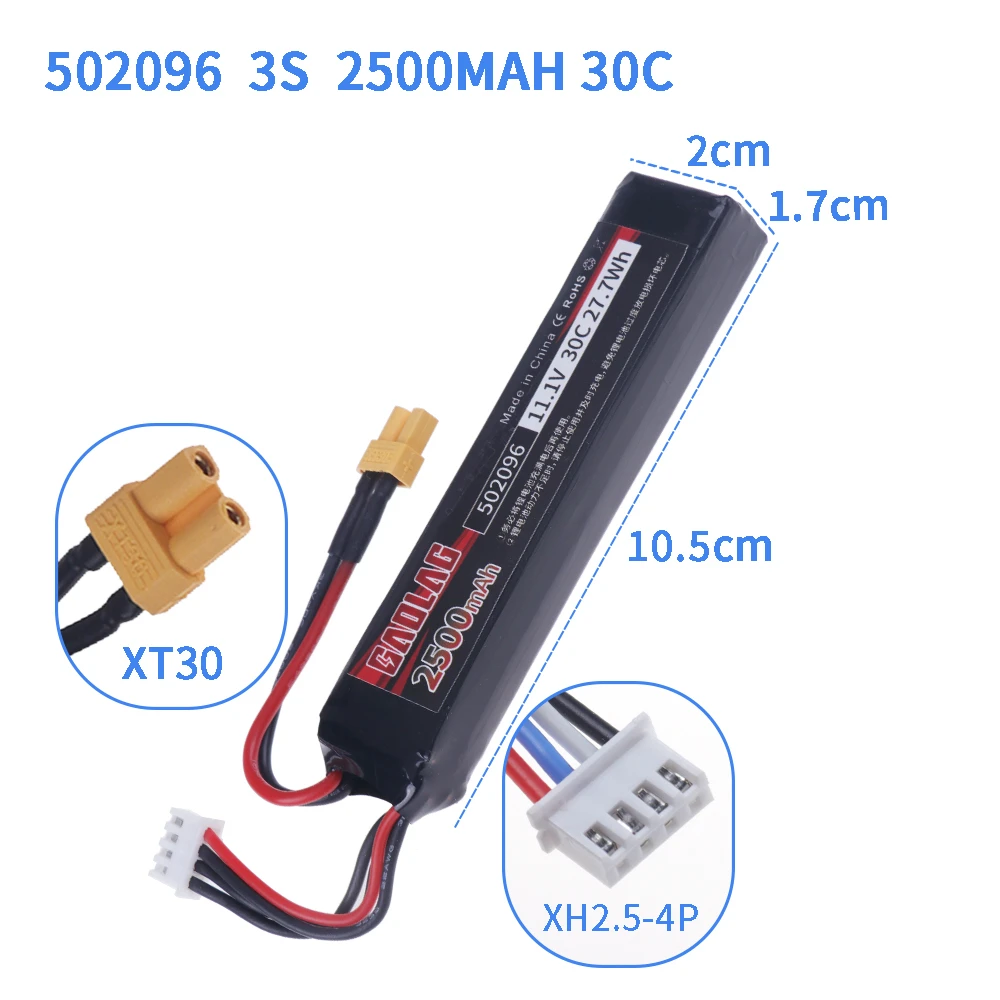Фото Батарея Airsoft AEG 11,1 В 3S 30C LiPo для M4 M16 AK, аккумуляторная батарея с разъемом Tamiya / XT30, размер 502096, готовая к использованию №5