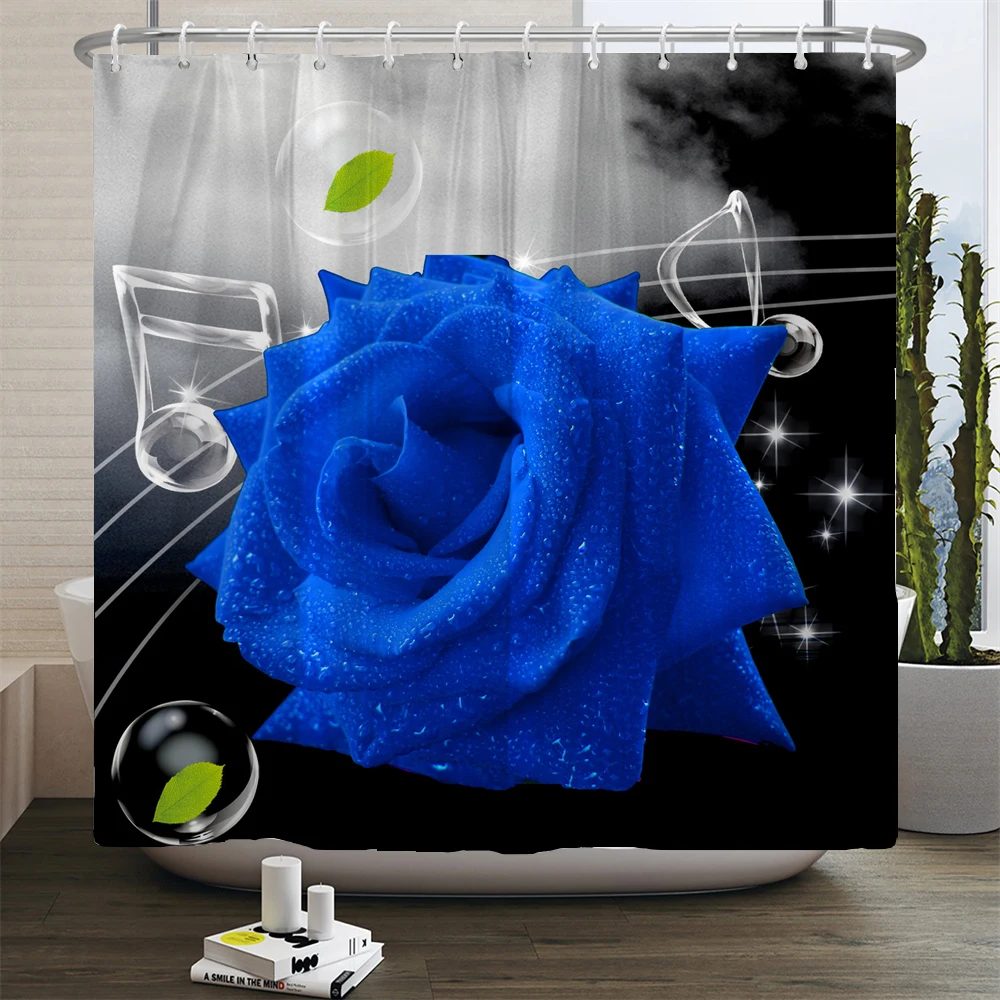 

Blue Rose Flower Butterfly Shower Curtain Music Bathroom Curtains Polyester Fabric Bath Shower Curtain for Bathroom with Hooks