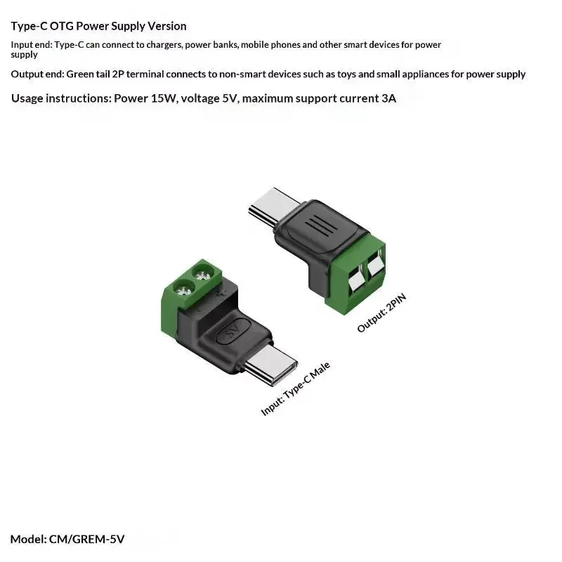 Фото Беспаечный зарядный разъем Type C/Micro Female на 2-контактную клеммную колодку, 5В USB-C, с винтовыми клеммами, беспаечный штекер, OTG-адаптеры №5
