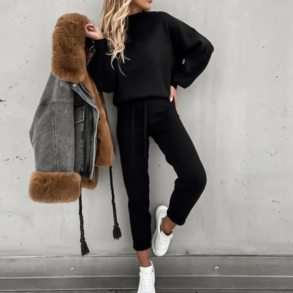 

2 Pcs/Set Lady Top Pants Set Stylish Two Piece Set Women Tracksuit Sportwear Sweatshirt Sweatpants Suit for Home