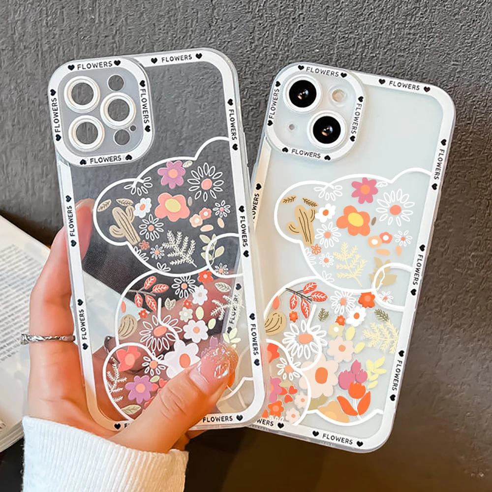 

Flower Bear Case For OPPO Realme C21Y C21 C20 C15 C11 C12 C25 C25Y C2 6i 5 5i 5s C25s Narzo 50I 50A Silicon Phone Fundas Covers