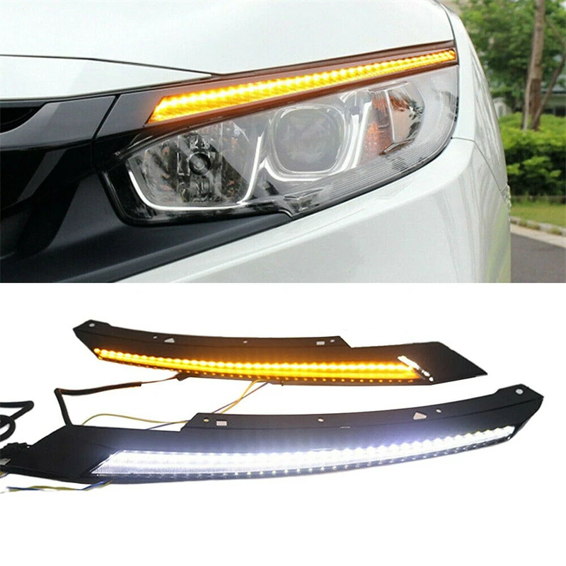 2PCs Auto Headlight Eyebrows LED Daytime Running Turn Signal DRL For Honda Civic 2016-2021 Car Accessories