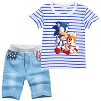 sonic the hedgehog sonic medium and large childrens wear summer short sleeve striped t shirt jeans suit ropa de ni%c3%b1a kids