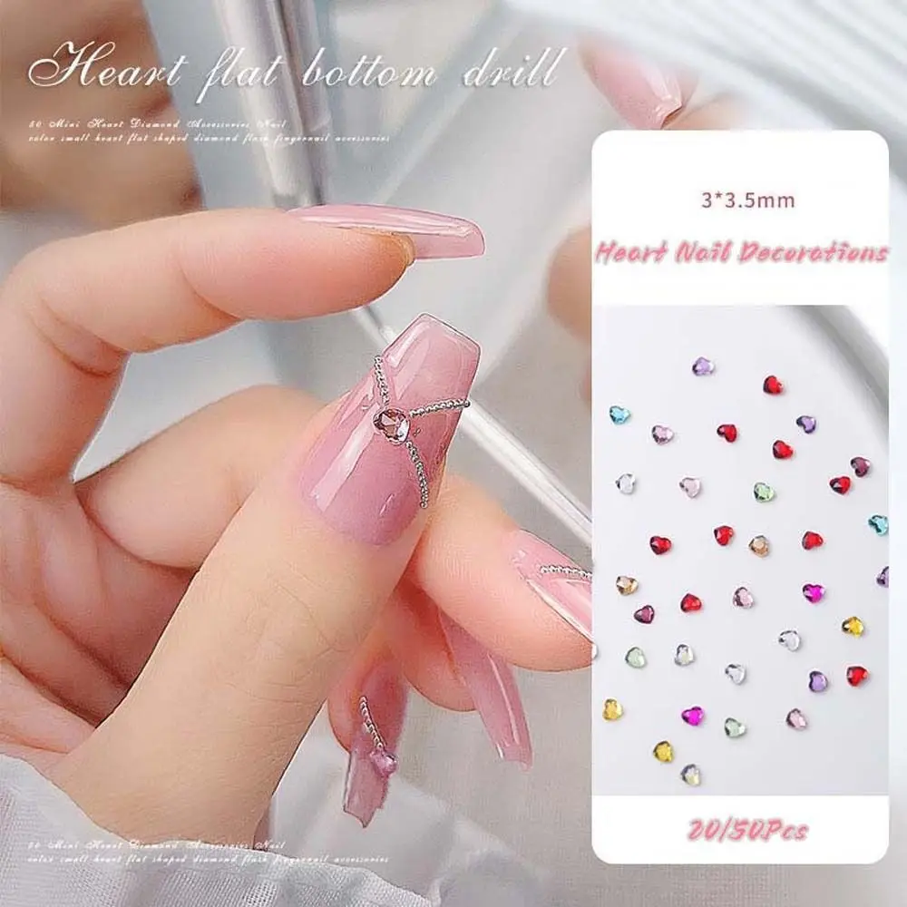 

20/50 Hearts Sparkling Nail Rhinestone Ornament 3D French Love Peach Heart Diamond Nail Parts Decoration