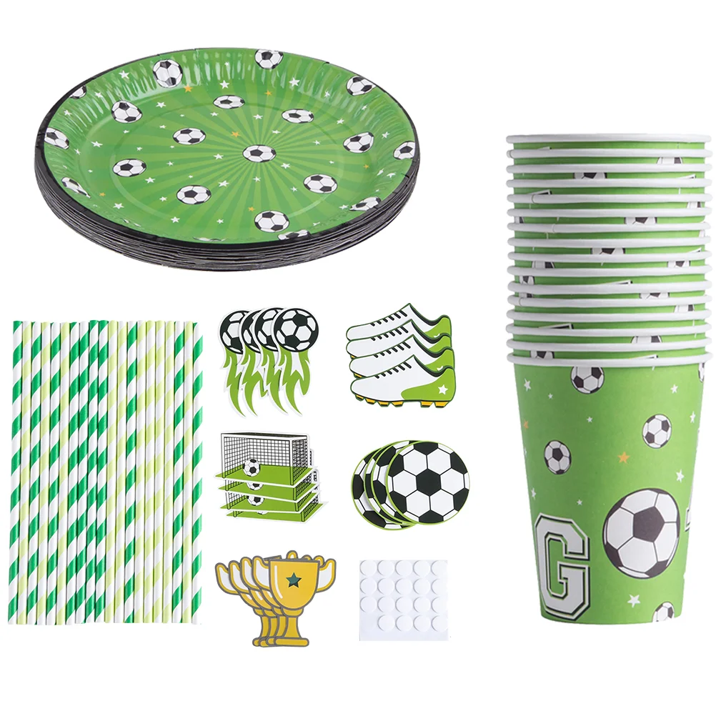 

1 Set Adorable Paper Plate Football Themed Layout Cartoon Paper Cup for Kids Home Party