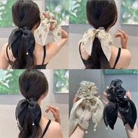 korean fairy polka dot bow ribbon hair rope elegant streamer hair scrunchies ponytail elastic hair band women hair accessories