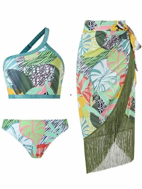 3 Piece Sets Swimsuit Cover-up Women Clothes Crop Tank Tops Bodysuits And Tassels Skirt Fitness Skinny Outfit Suit 2023 Summer