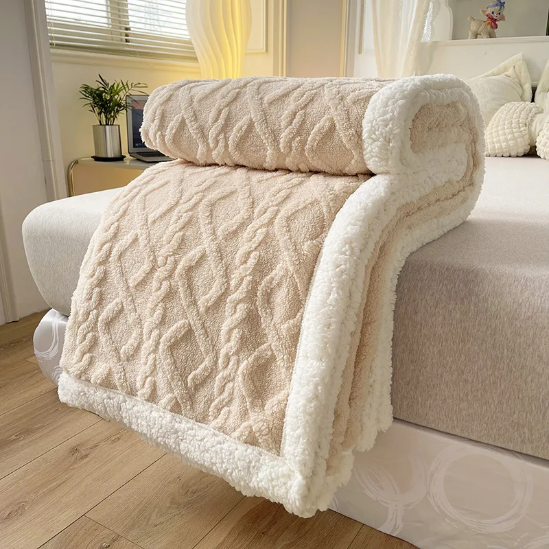 

Korean ins: rice apricot tave fleece lamb fleece blanket, nap blanket, winter double thickened skin-friendly thermal blanket