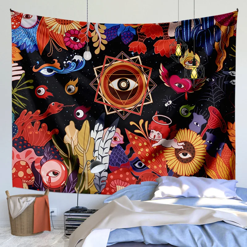 

Psilocybin Mushroom Tapestry Hippie Graffiti Wall Cloth Aesthetic Room Decor Blanket Curtains Carpet Bed Cover Beach Towel Home