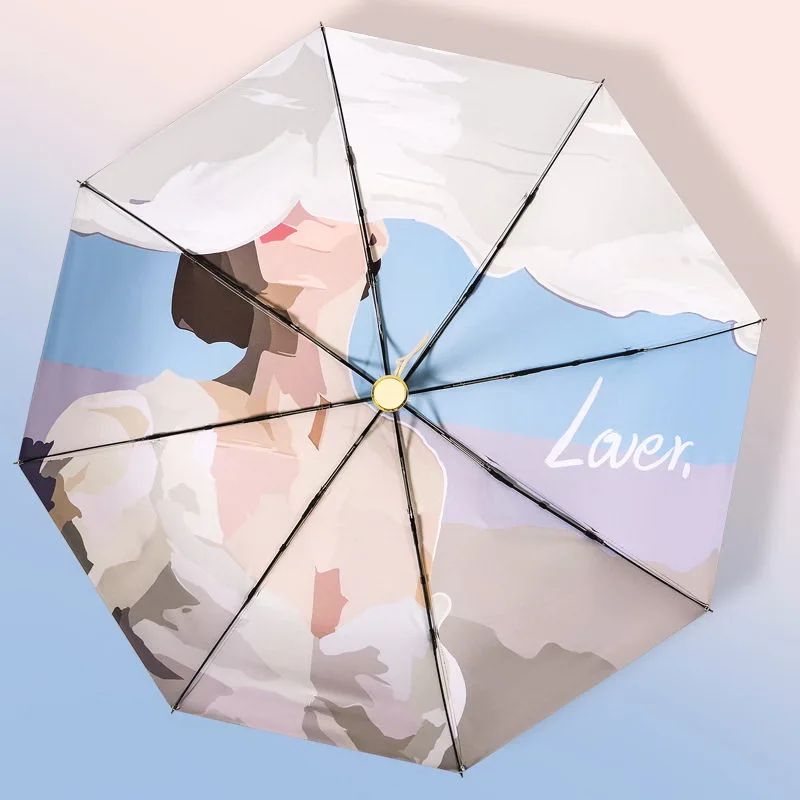 

Oil painting rain umbrella net red summer sunshade automatic girls sunny and rainy high color retro sunscreen umbrella