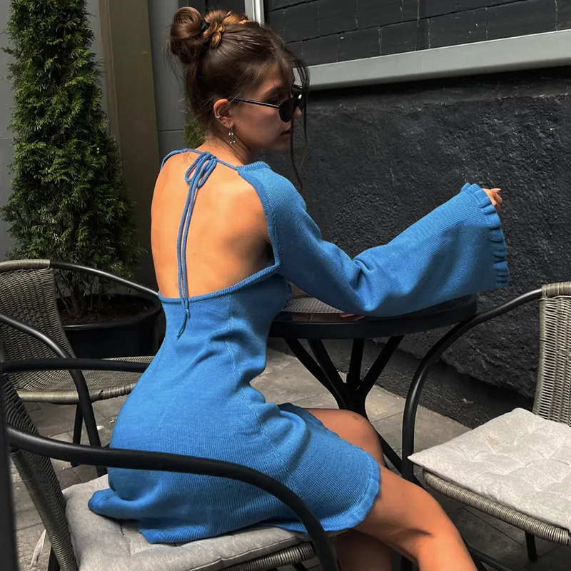 BKLD трикотажное сексуальное платье на шнуровке с открытой спиной новинка зимы 2024