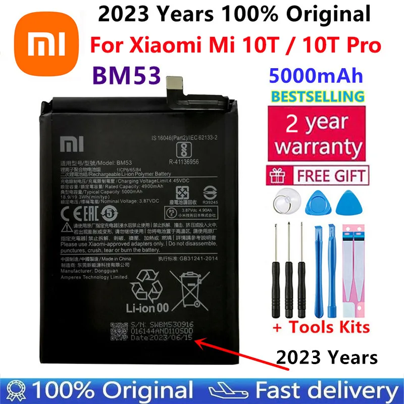 

2023 Years Xiao mi 100% Original Phone Battery For Xiaomi Mi 10T 10T Pro 5000mAh BM53 High Qulity Replacement Batteries Bateria