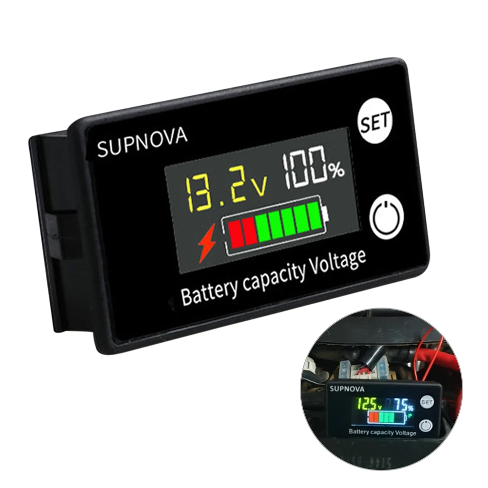 

Battery Capacity Indicator With LCD Screen DC 8V-100V Lead Acid Lithium Battery Capacity Gauge Monitors Car Motorcycle Voltmeter