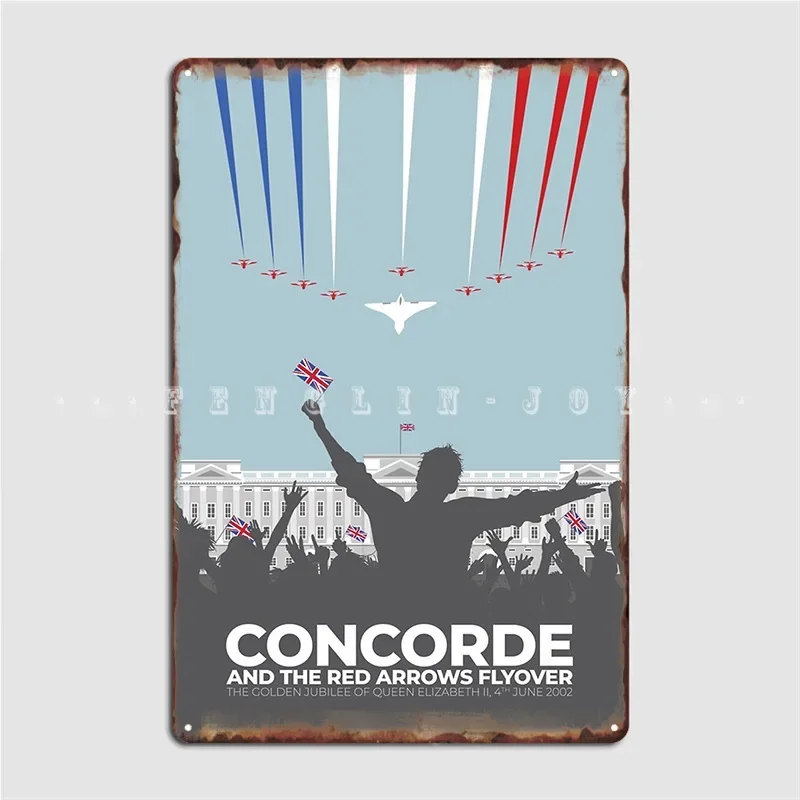 Concorde And The Red Arrows Flyover Золотой Юбилей Королевы Елизаветы Металлический Знак Кино