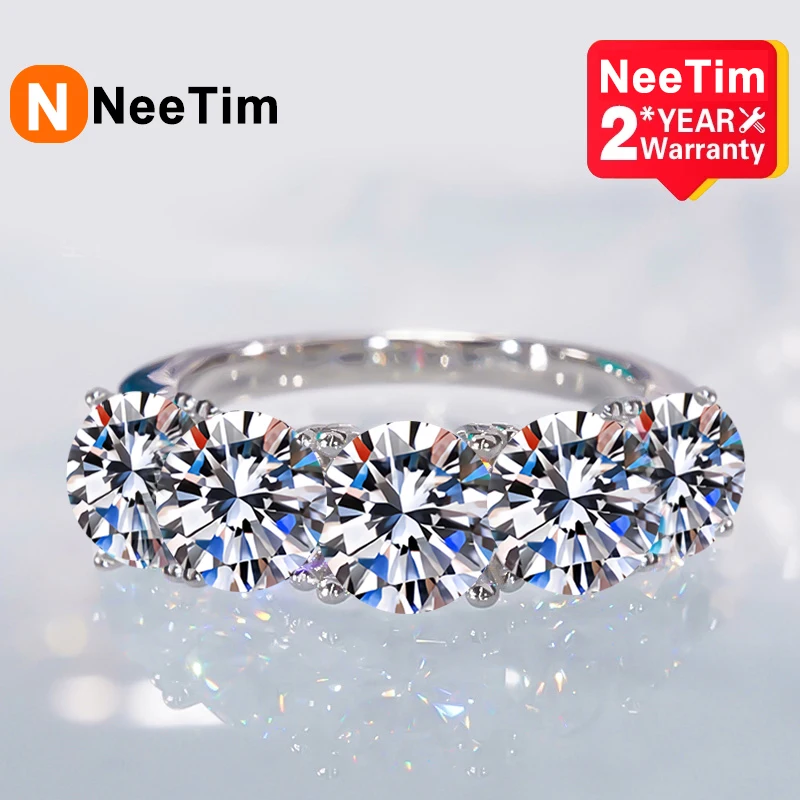 NeeTim 5mm 6.5mm Full Moissanite Ring for Women Men S925 Sterling Silver Eternity Sparkling Diamond Band Wedding Rings Jewelry