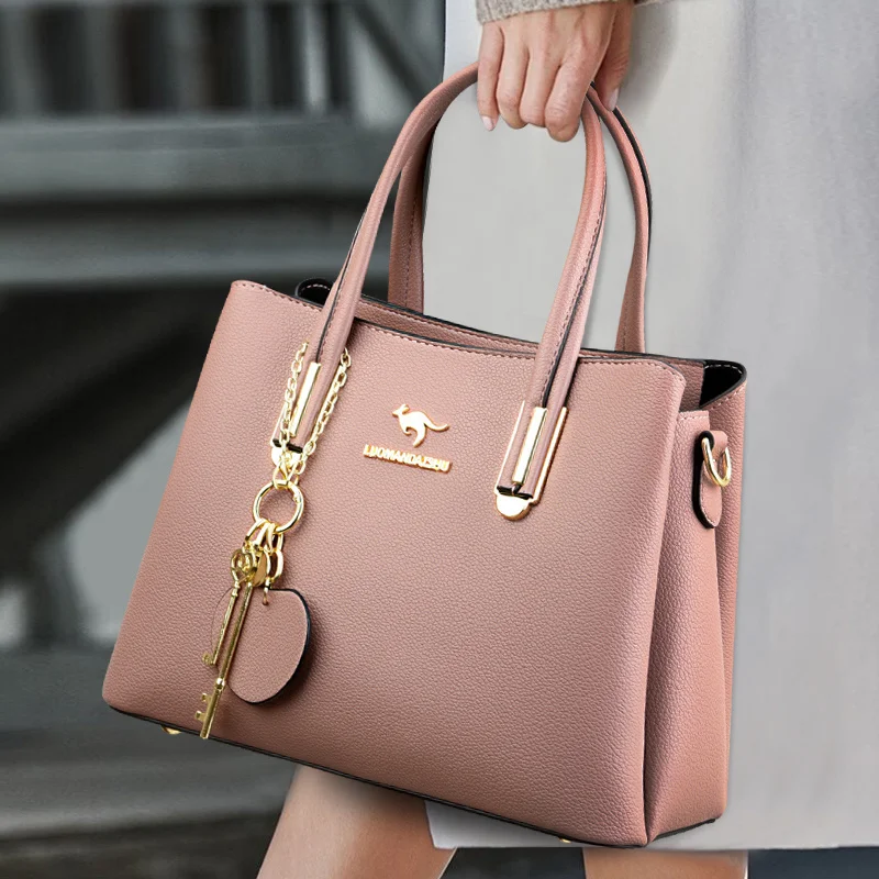 

3-Layer Large Capacity Women Tote Bag Women's Soft Leather Casual Shoulder Bags Solid Color Women's Crossbody Handbag