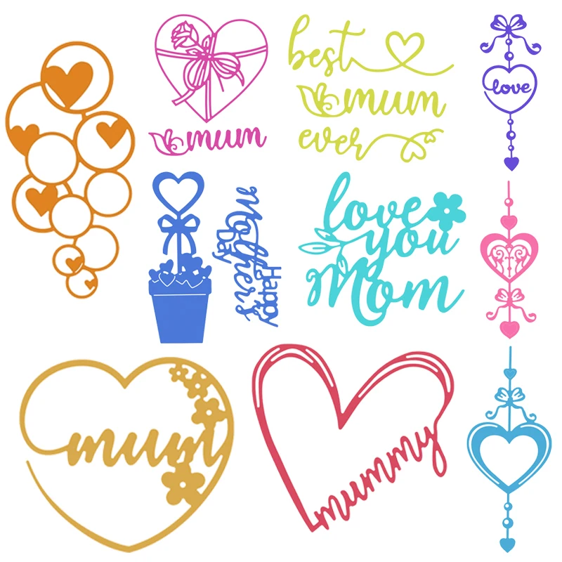 

Mother's Day Love you Mom Mummy Heart Metal Cutting Dies DIY Card Album Making Crafts Scrapbooking Stencil 2023