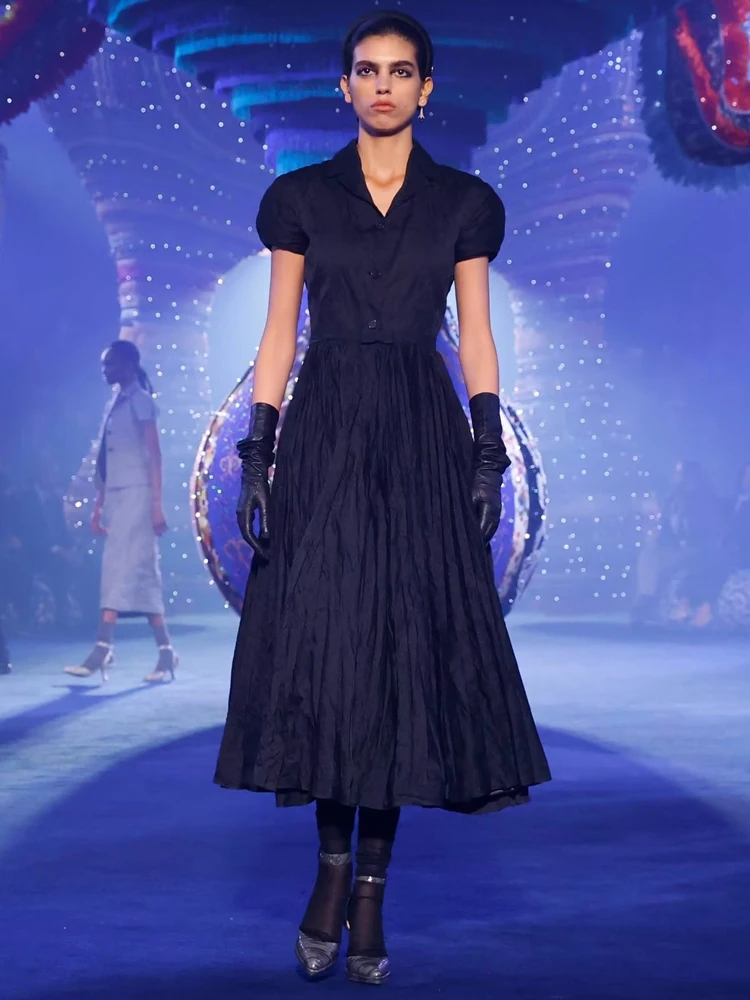 

Summer New Women'S Designer High Quality Fashion Slim Celebrity Party Office Workplace Chic Vintage Elegant Black Midi Dress