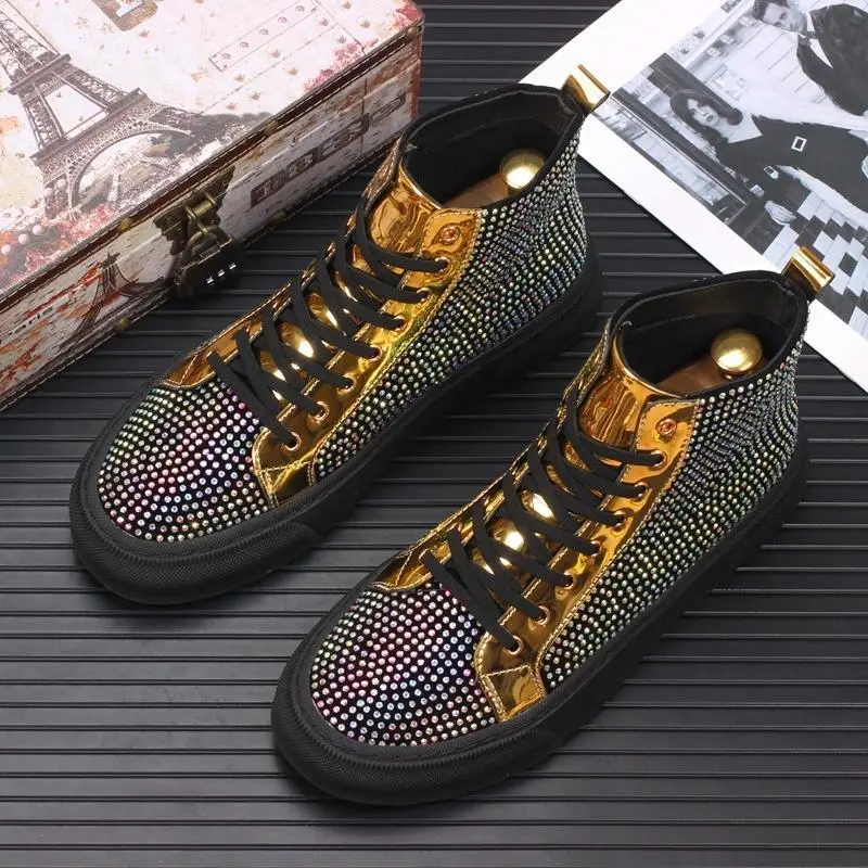 

Ins Martens Boots New Fashion Rhinestone Men's Internet Celebrity High-Top Board Height-Increasing Short Boots men