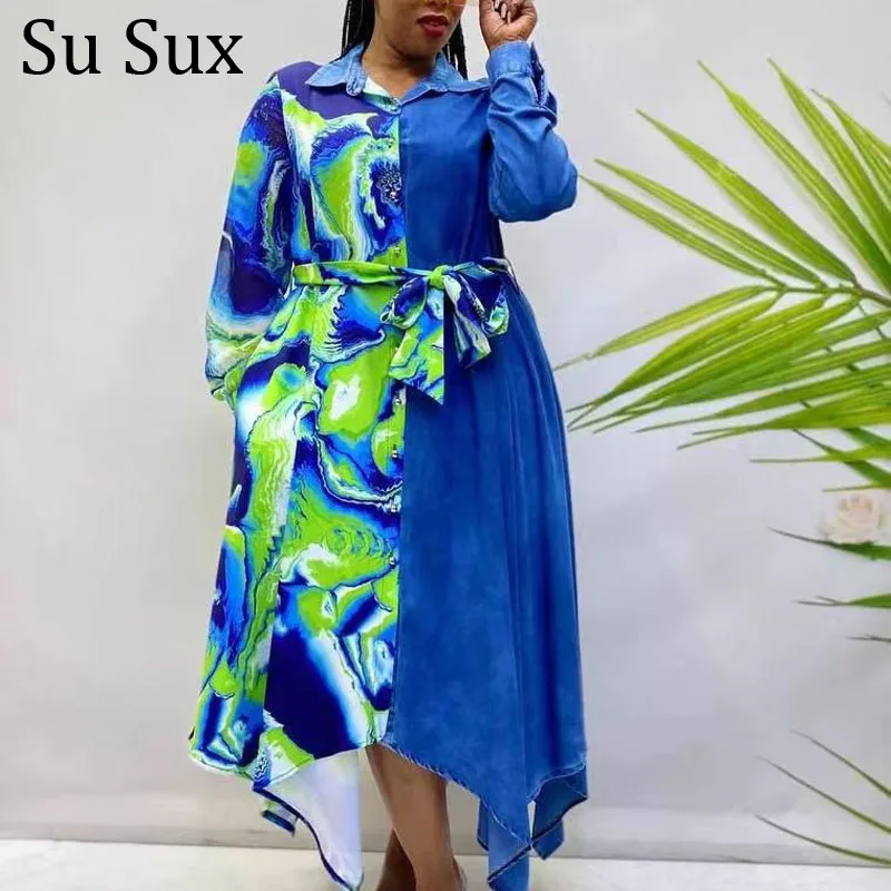 Женское платье-макси из денима асимметричное платье с длинным рукавом |