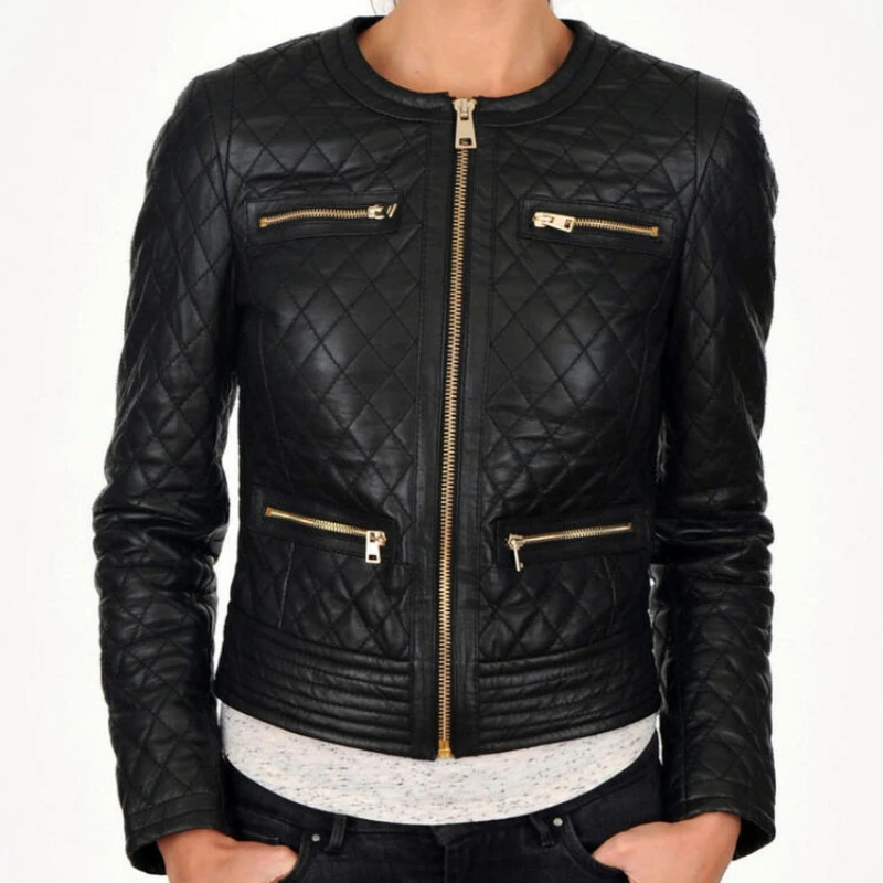Women Real Leather Jacket Designer Black Quilted Slim Fit Biker Genuine Coat Trench Coat for Women High-grade Top
