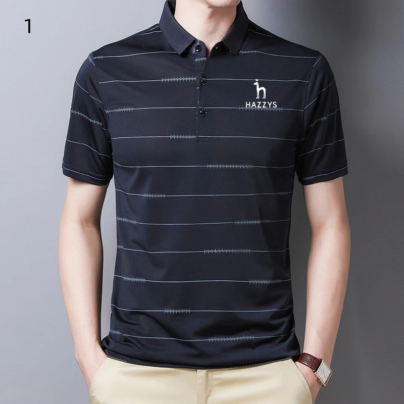 

Men's Ice Silk Short Sleeve Lapel Striped Polo shirt Men Golf Shirt 2023 Summer Horse Malbon Hazzys Golf T-shirt New Golf Wear